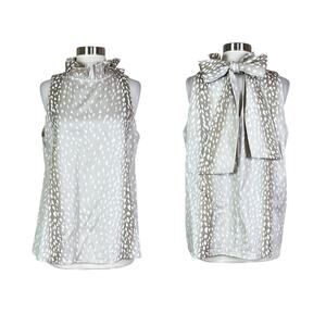 Tuckernuck | Antelope Print Sleeveless Ruffle Neck Tie Back Cotton Blouse L